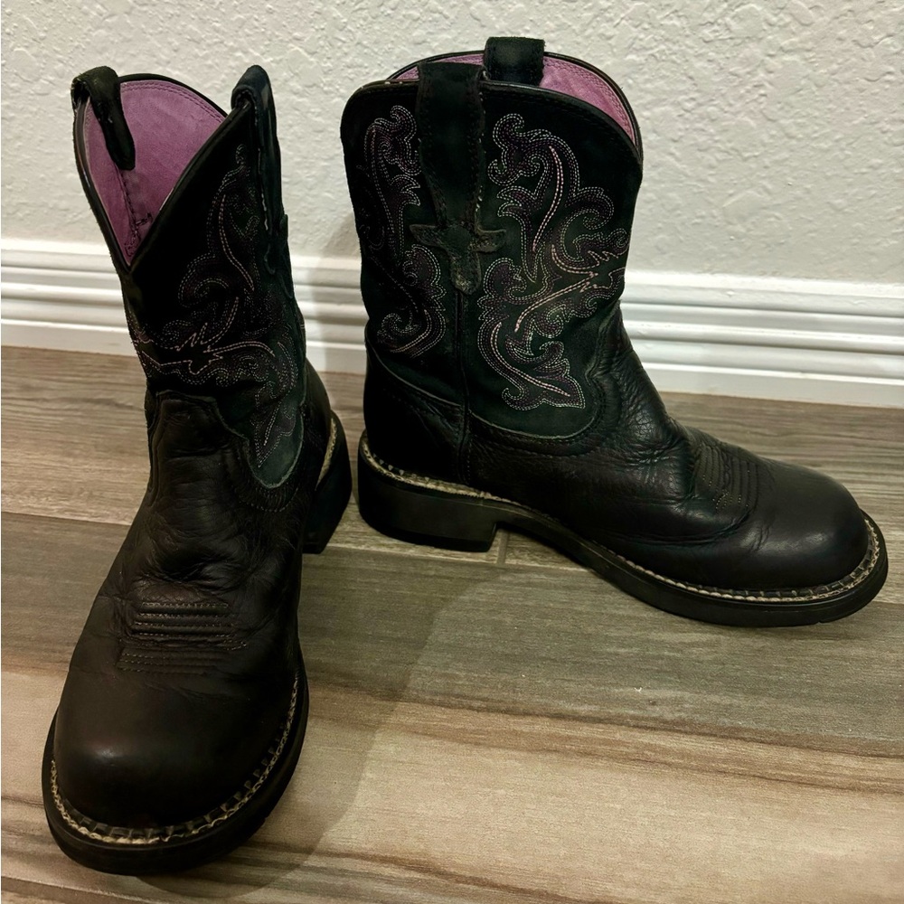 Ariat Fatbaby II Western Boots Black Pink Purple Blue Stitching Size 6 Women's